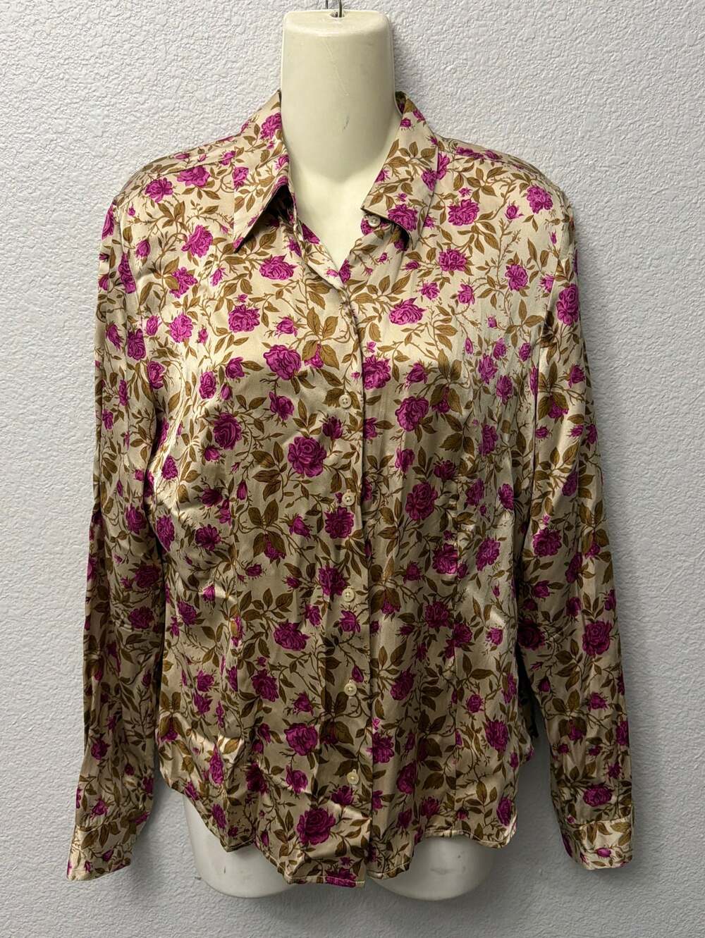 Ann Taylor LOFT 100% Silk Vintage Floral Long Sleeve Blouse Size 8